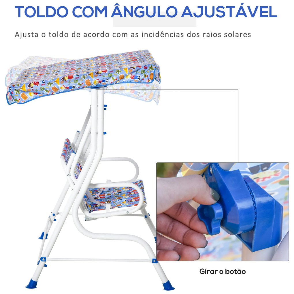 Outsunny Baloiço de Jardim Infantil de 2 Lugares com Toldo Ajustável e