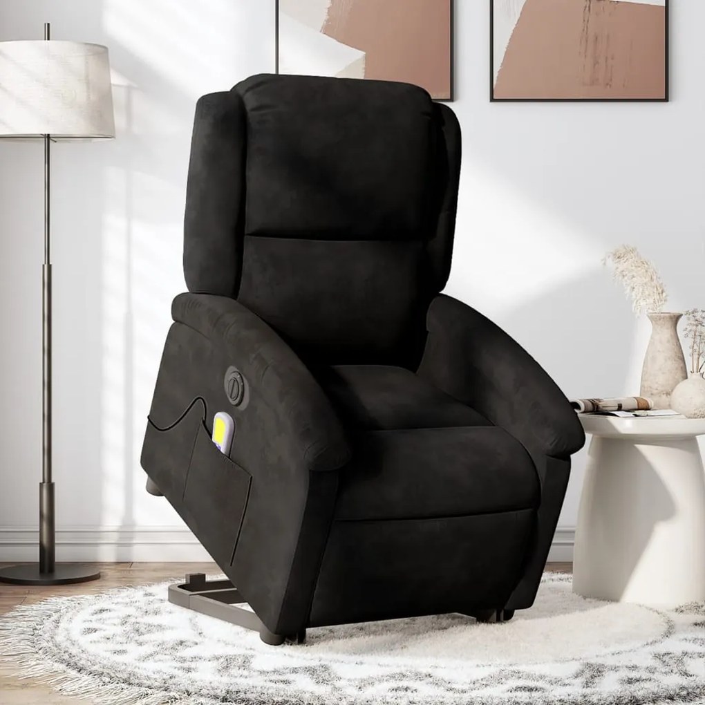 vidaXL Poltrona massagens reclinável elevatória elétrica veludo preto