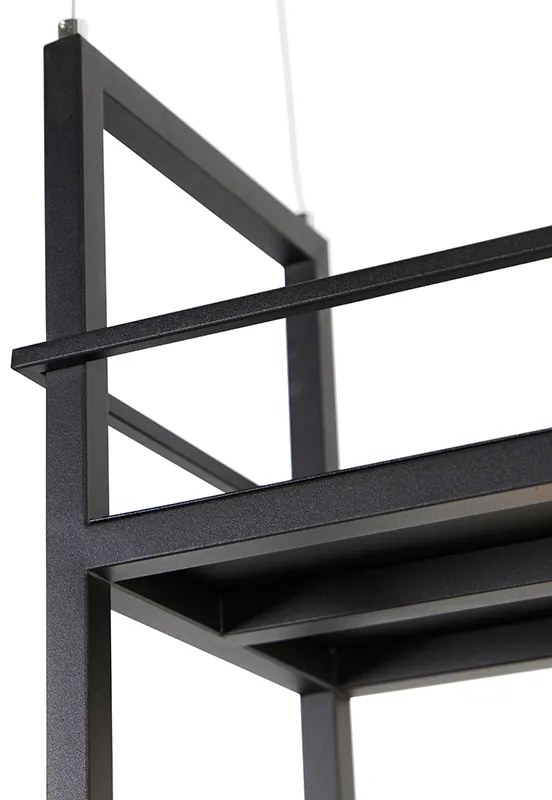 Candeeiro de suspensão industrial preto com prateleira grande 4 luzes - Cage Rack Industrial