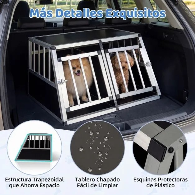 Transportadora de viagem para cães 89 x 69 x 50,5 cm em alumínio para animais de estimação Porta com fechadura Divisória removível À prova de mordidas