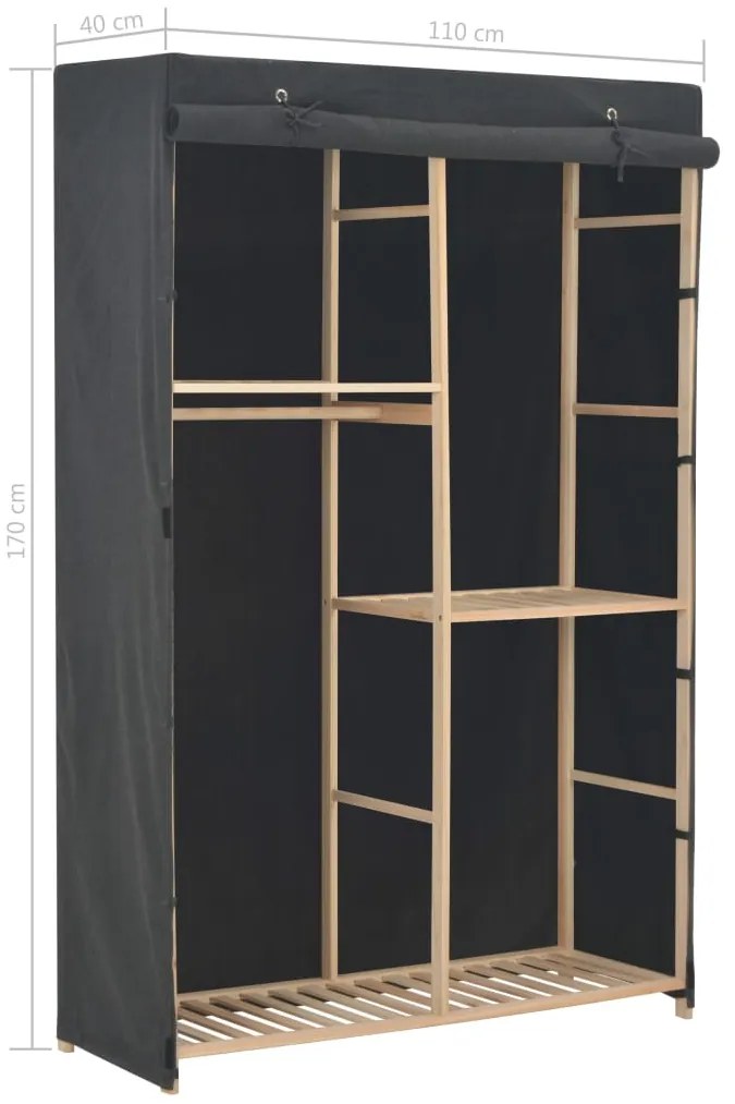 Roupeiro com 3 prateleiras 110x40x170 cm tecido cinzento