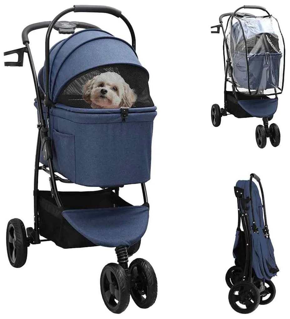 vidaXL Carrinho de Pet Dobrável Azul 78 x 54 x 101 cm Poliéster