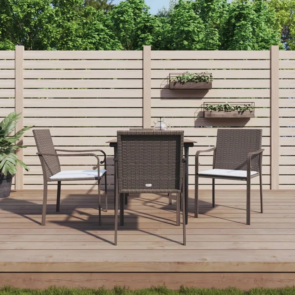vidaXL 5 pcs conjunto de jantar p/ jardim c/ almofadões vime PE e aço