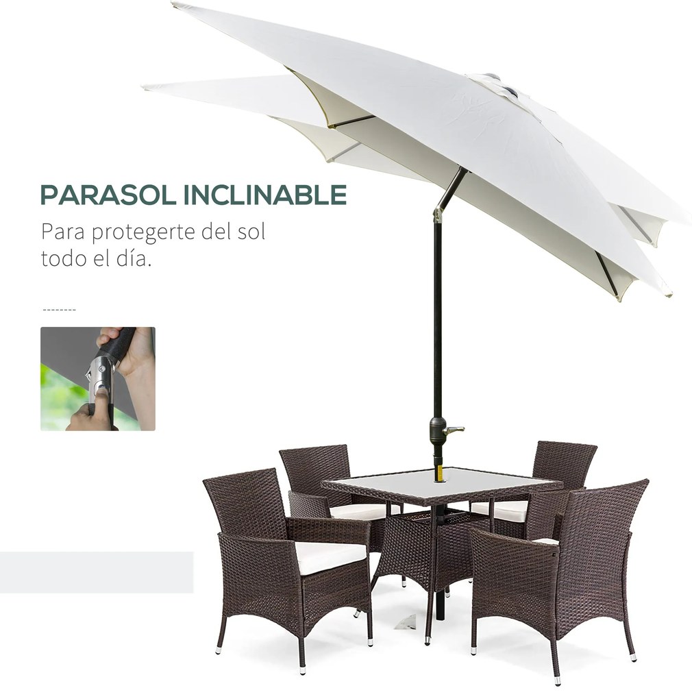 Outsunny Chapéu de Sol de Alumínio 200x300x240cm Chapéu de Sol Retangular de Jardim Inclinável com Manivela e Mastro Desmontável para Terraço Piscina Pátio Exterior Creme