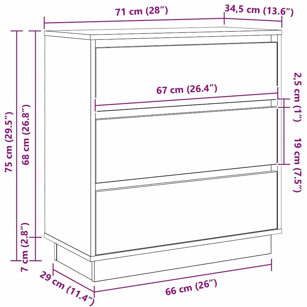 Criado-mudo vidaXL com LED Madeira Antiga 71x34,5x75 cm Madeira de Eng