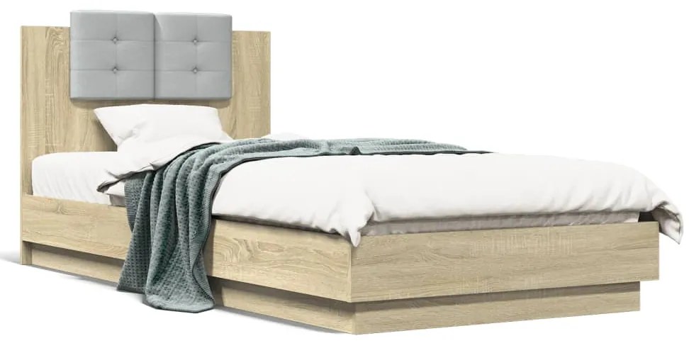 Estrutura cama c/ cabeceira/luzes LED 90x200 cm carvalho sonoma