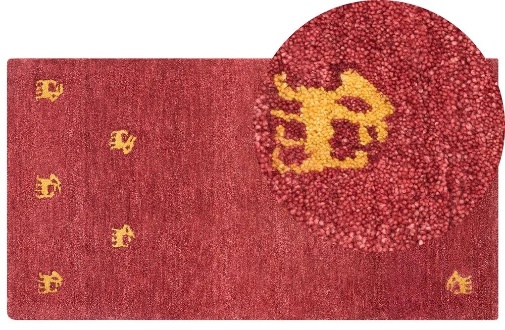 Tapete Gabbeh em lã vermelha 80 x 150 cm YARALI Beliani