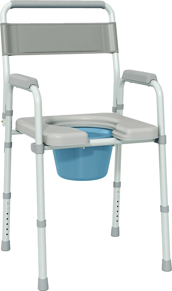 Cadeira de sanita dobrável, antiderrapante e com altura ajustável, assento e braços almofadados, capacidade de 150 kg, cinzento