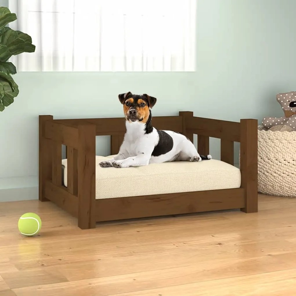 820185 vidaXL Cama para cães 55,5x45,5x28 cm madeira de pinho castanho mel