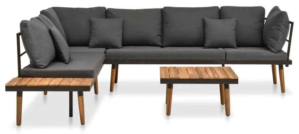 4 pcs conj. lounge jardim c/ almofadões madeira acácia maciça