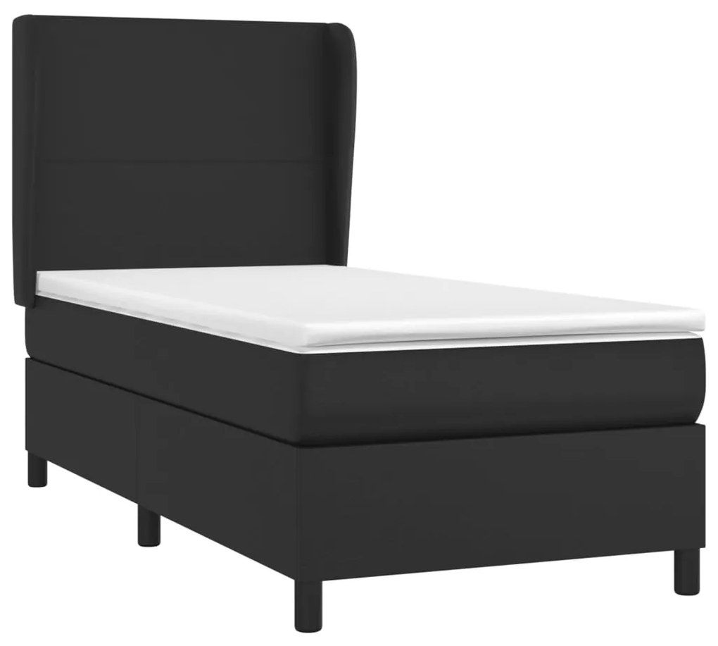 Cama com molas/colchão 90x190 cm couro artificial preto