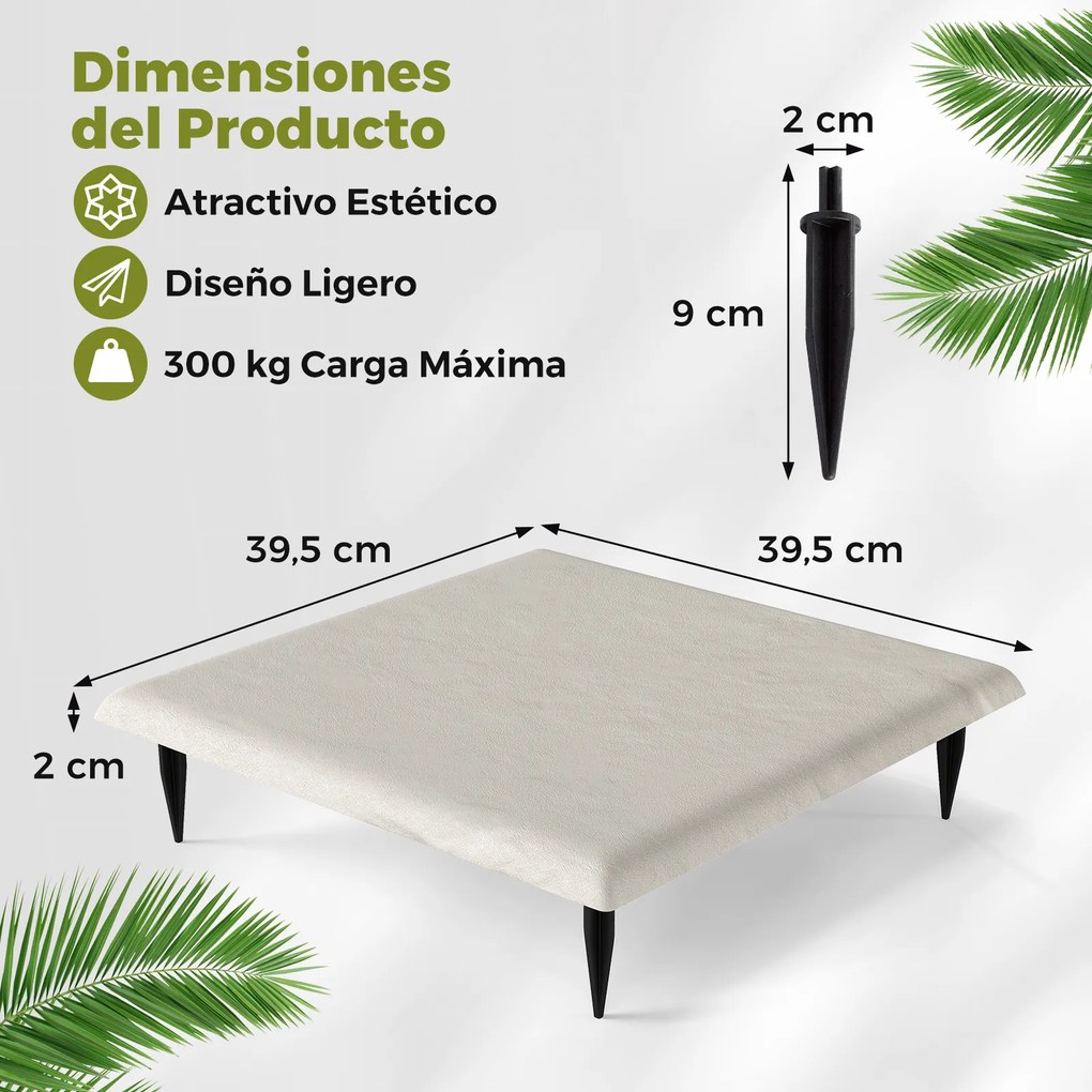 Conjunto de 16 degraus de 39,5 x 39,5 cm com estacas de fixação ao solo e pedras decorativas para passarelas de jardim, pavimentos exteriores, relvado