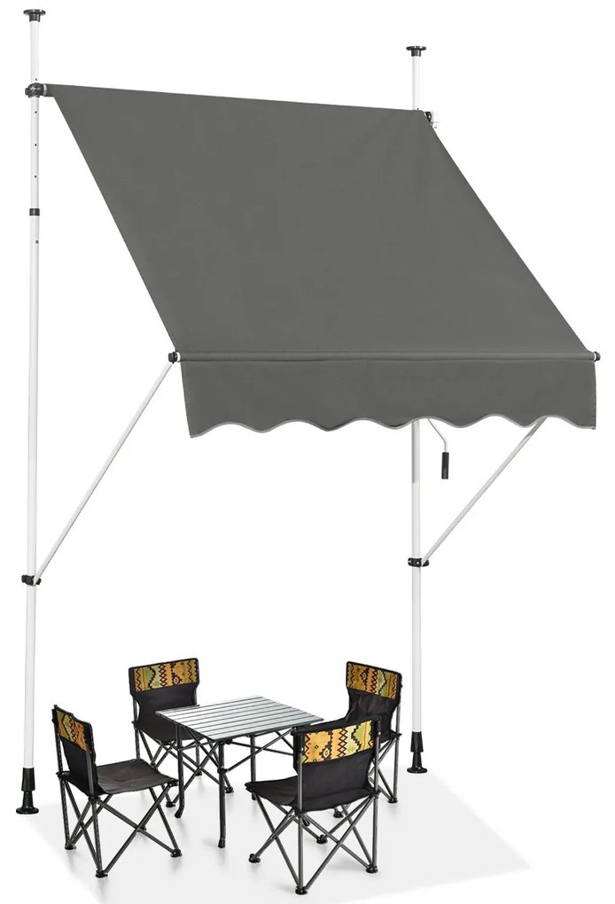 Toldo telescópico e retráctil resistente aos raios UV com manivela manual e altura ajustável para varanda de jardim 150 x 120 cm cinzento