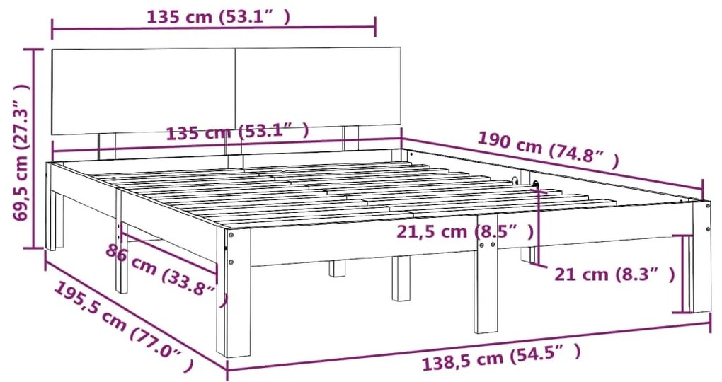 Estrutura de cama casal 135x190 cm madeira maciça branco