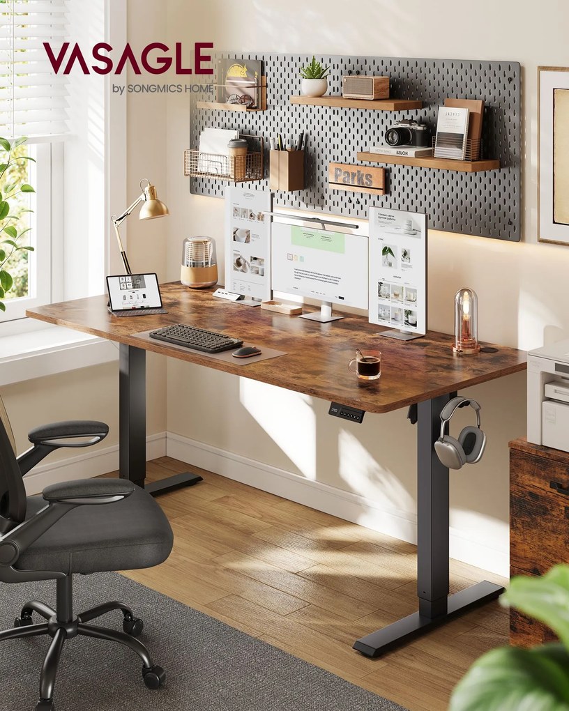 Secretária elétrica de trabalho ajustável em altura 160 x 70 x (72-120) cm (C x L x A), castanha
