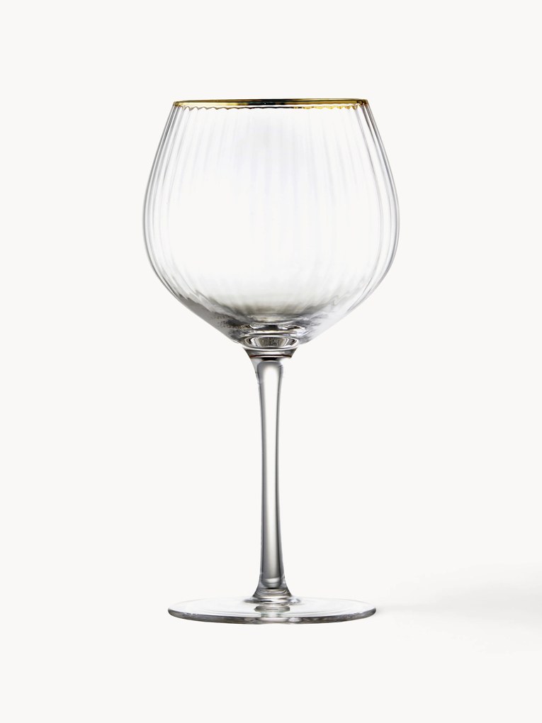 Mouth-Blown Wine Glasses Palermo in Ball Shape with Grooved Structure, Set of 4