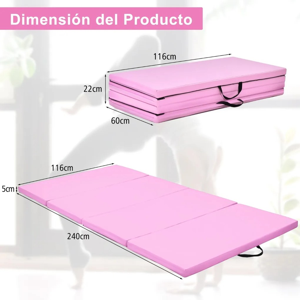 Tapete de ginástica dobrável e antiderrapante Tapete de chão macio dobrável para exercícios de ioga fitness em casa 240 x116 x 5 cm Rosa