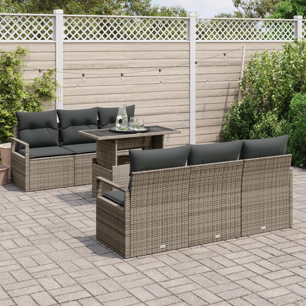 Conjunto de Sofá de Jardim vidaXL de 7 Peças com Almofadas Cinza de Ra