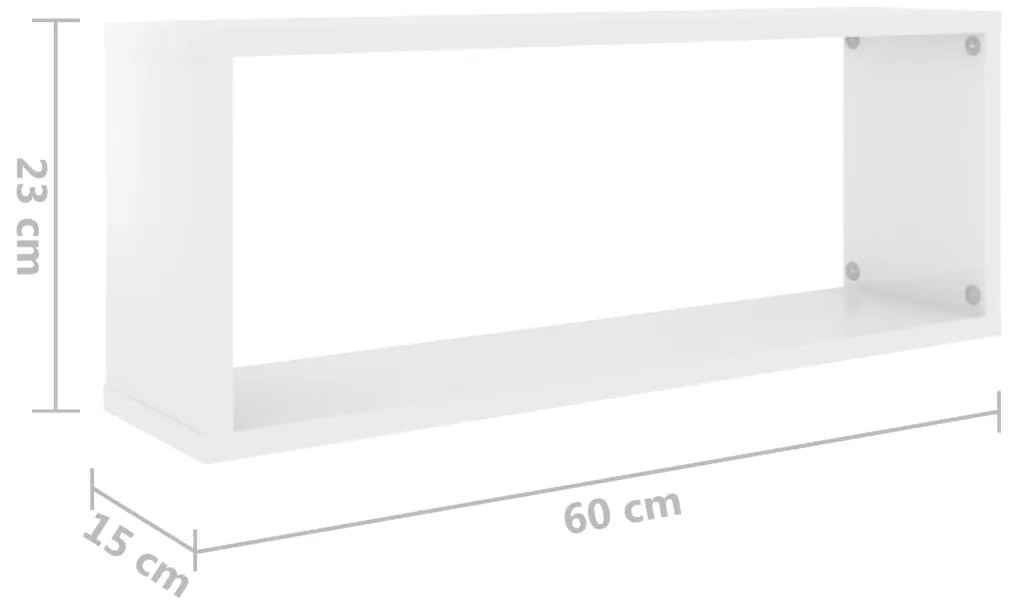 Prateleiras parede cúbicas 2 pcs deriv. madeira branco brilh.