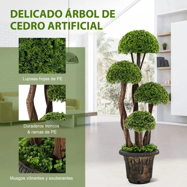 Árvore de cedro artificial de 90 cm com vaso de imitação decorativo para jardim doméstico interior Verde