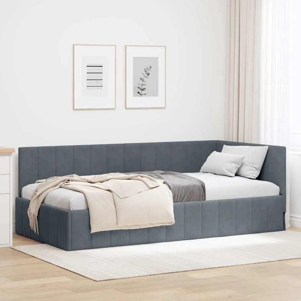 vidaXL Estrutura de Cama de Canto Cinza Escuro 90 cm x 200 cm Veludo