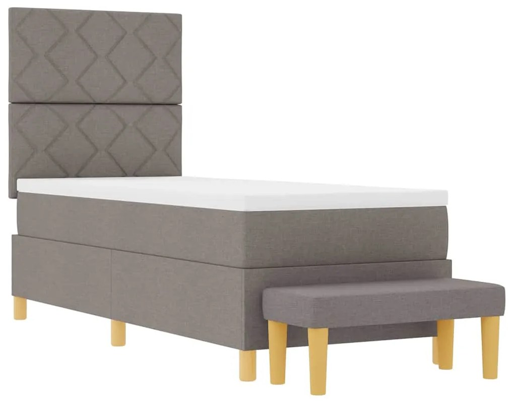 Cama Box Spring com Colchão &amp; Banco Taupe 80x200 cm Tecido
