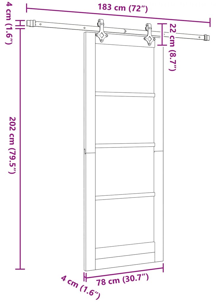 Porta Deslizante vidaXL com Conjunto de Ferragens Brancas 78x202 cm Ma