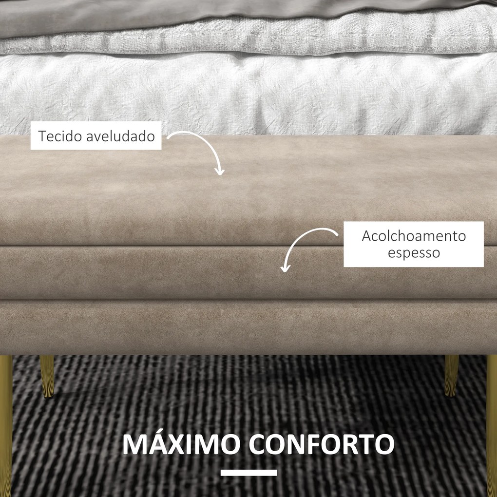 Banco Pé de Cama 30L Banco com Armazenamento para Dormitório Estofado em Veludo 79,5x37,5x43 cm Bege