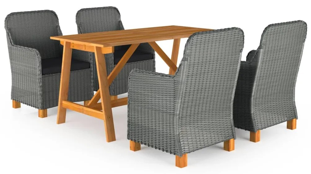 5 pcs conjunto de jantar para jardim cinzento-claro