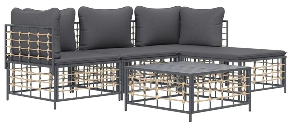 4 pcs conjunto lounge de jardim c/ almofadões vime PE antracite