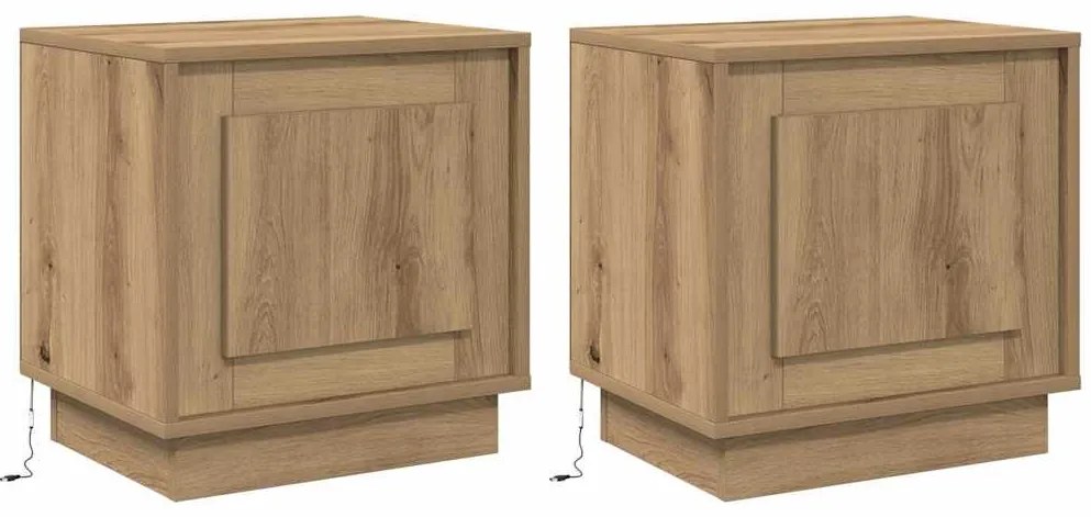 Criados-mudos com luzes LED 2 pcs Carvalho Artesanal 44x34.5x45 cm