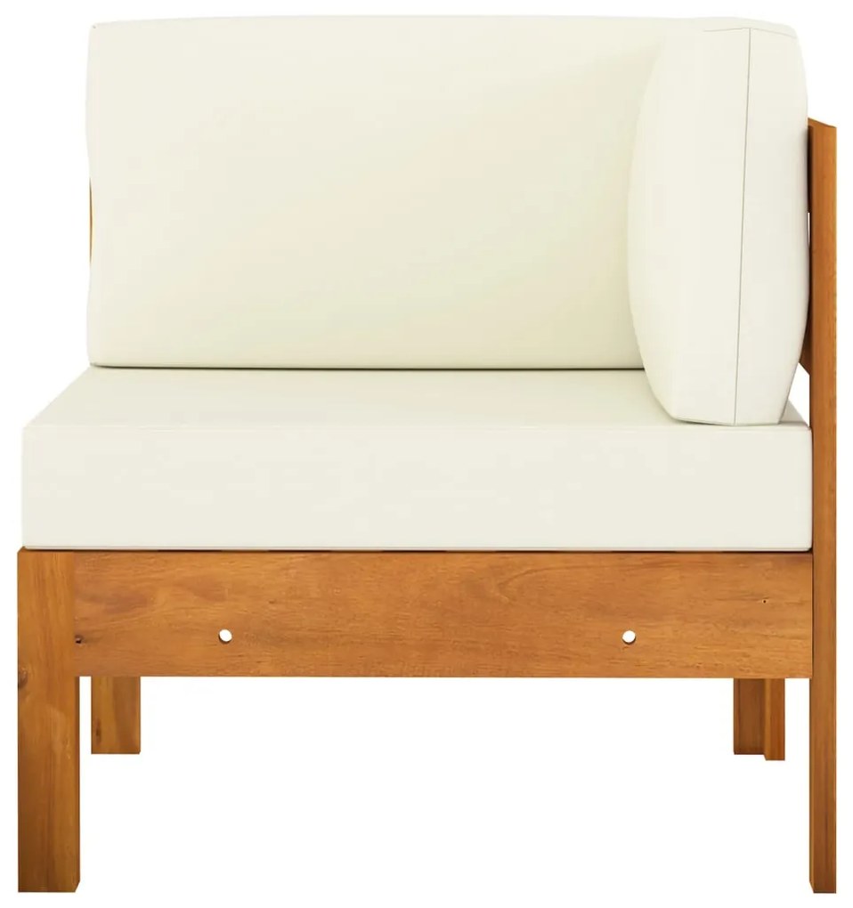 2 pcs conj. lounge de jardim c/ almofadões branco nata acácia