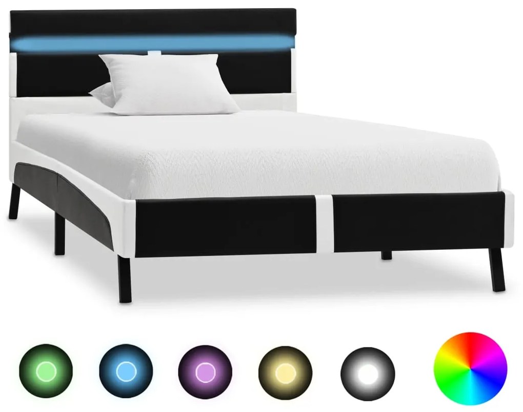 Estrutura de cama c/ LED 90x200 cm couro artificial preto