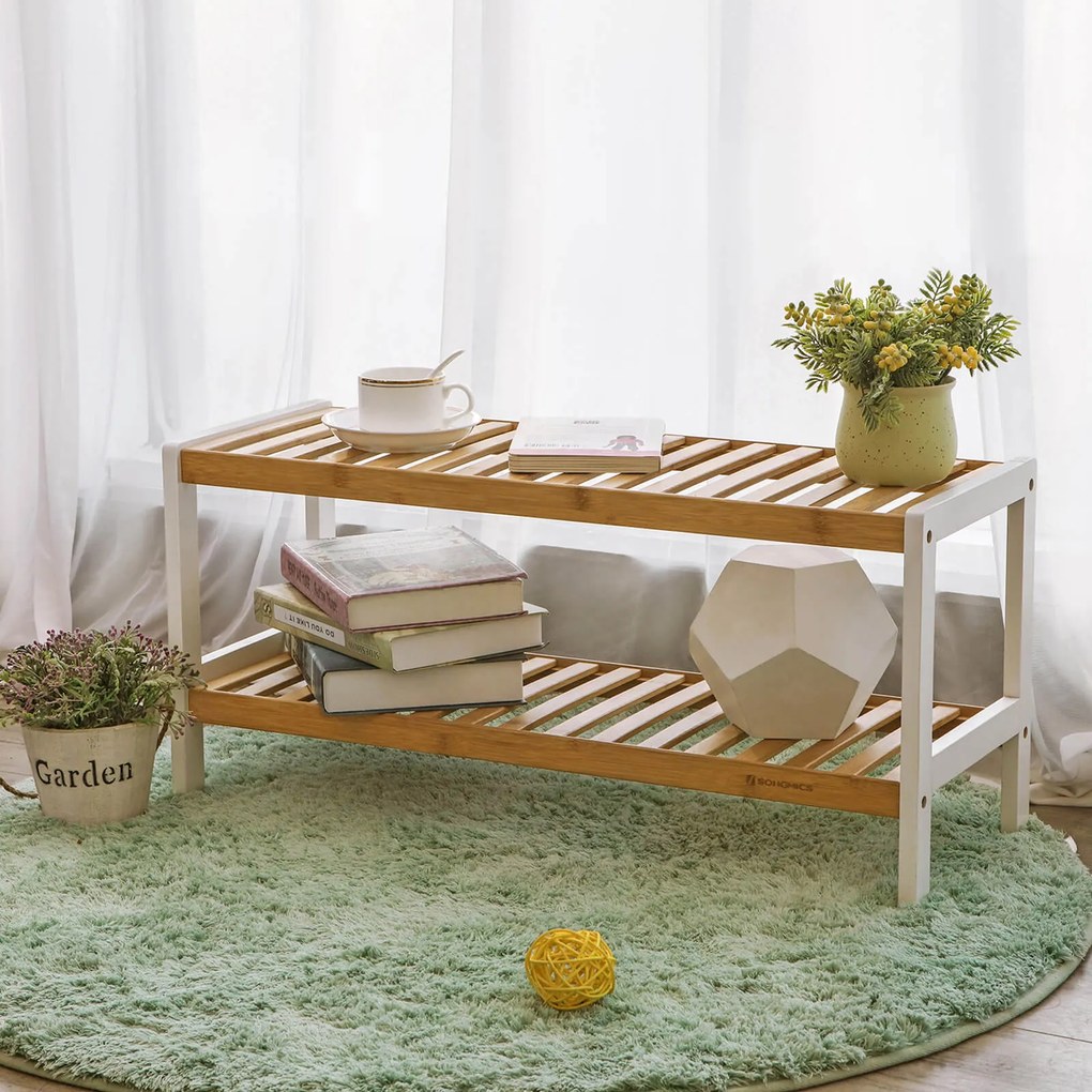 Sapateira em bambu com 2 níveis, 70 x 33 x 26 cm cor natural