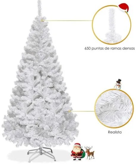 Árvore de Natal Artificial de 180cm com Base Metálica Material PVC Decoração de Festa Branca