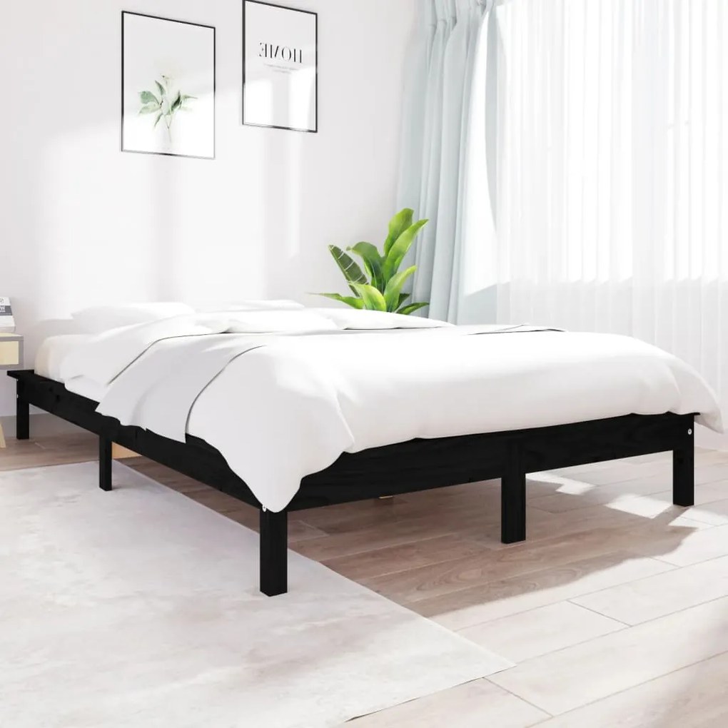 Estrutura de cama super king size 180x200 cm pinho maciço preto