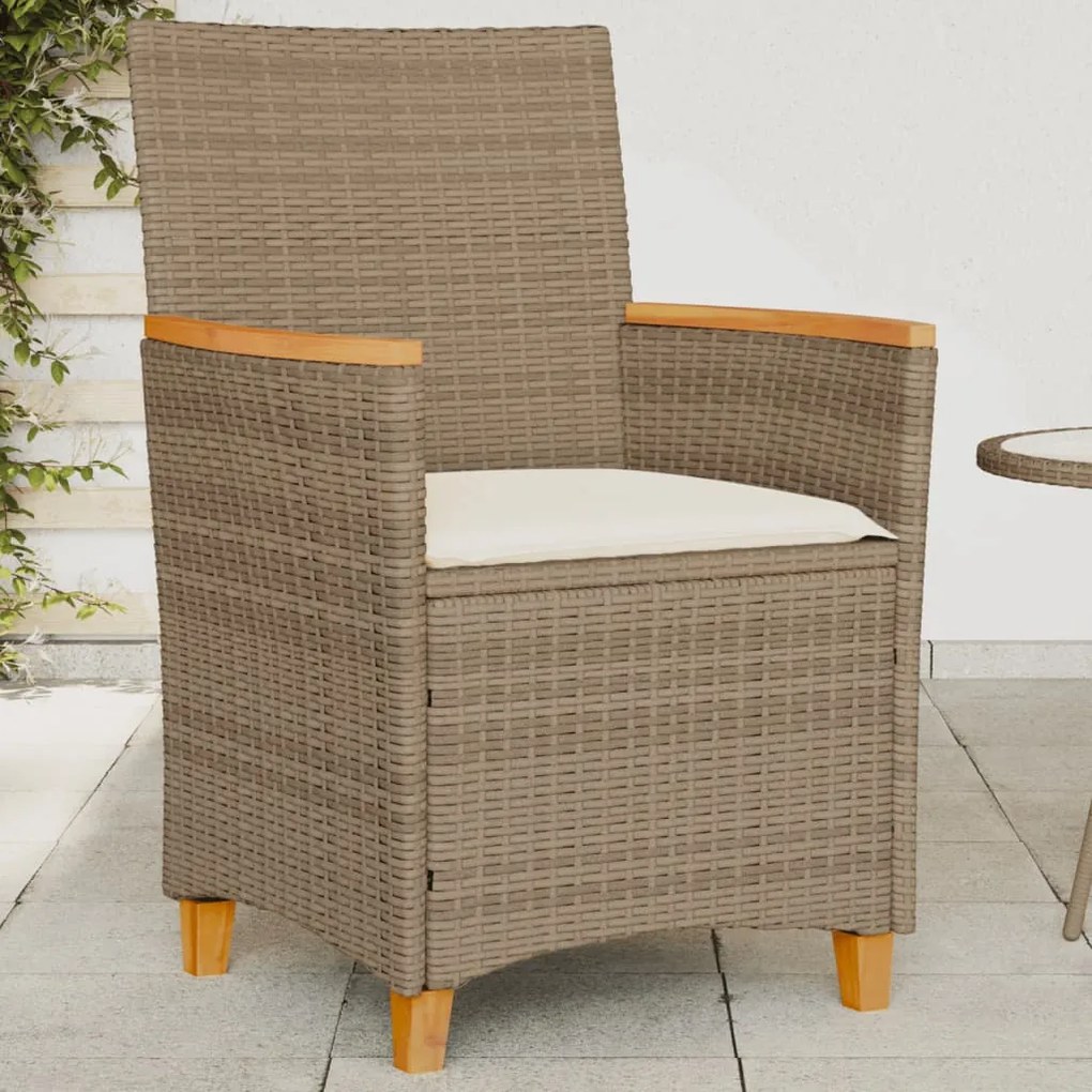 vidaXL Cadeiras de jardim c/ almofadões 2 pcs vime PE/madeira bege