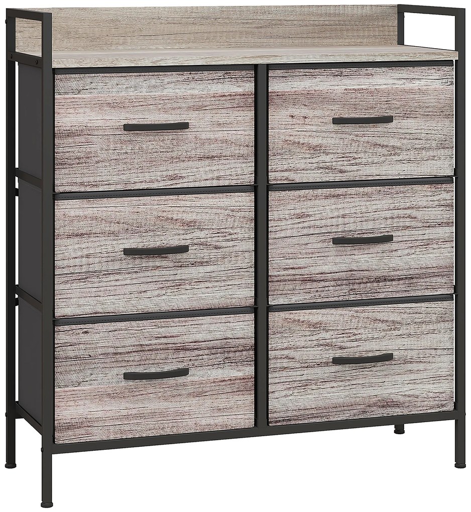 Cómoda com 6 Gavetas Dobráveis de Tecido Estrutura de Aço e Estilo Industrial 79x29x85 cm Cinzento
