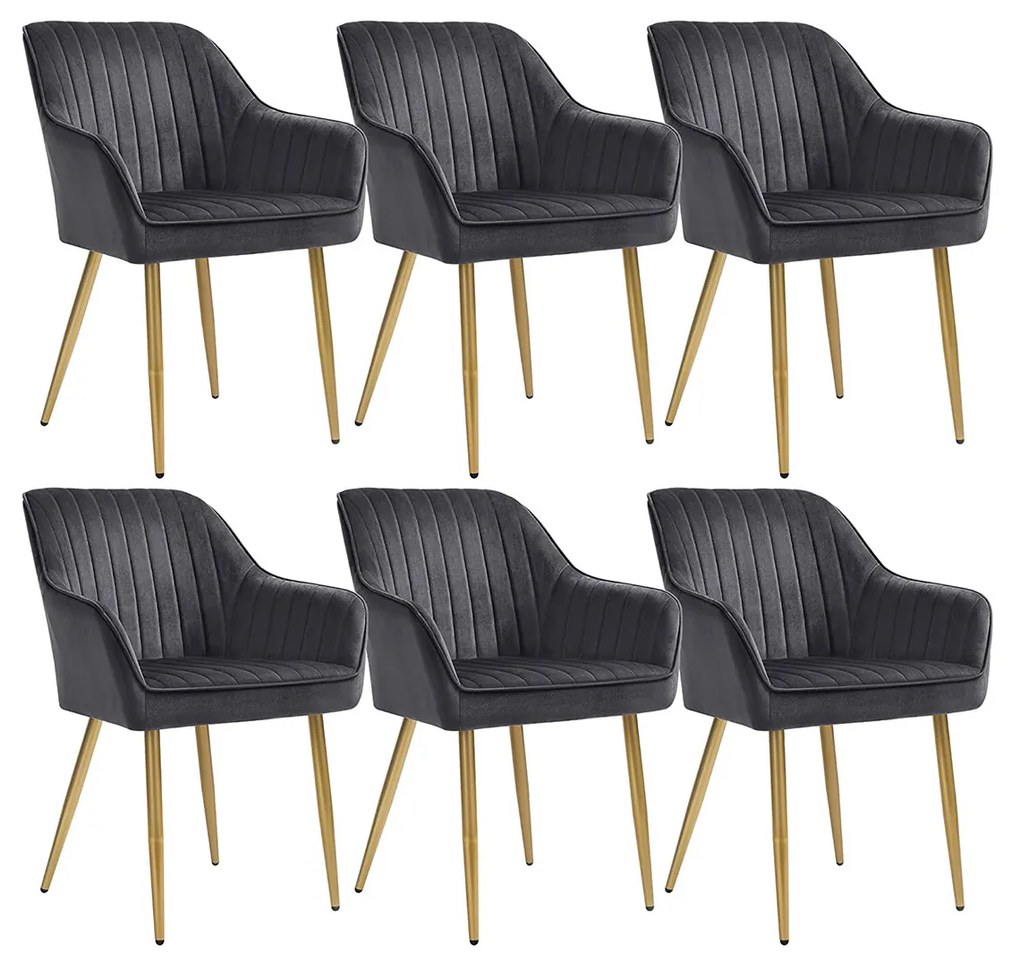 Cadeira de Jantar SONGMICS, Poltrona Estofada com Braços, Pernas de Metal, Capa de Veludo, Sala de Estudo, Quarto, Cinza e Dourado LDC077G01