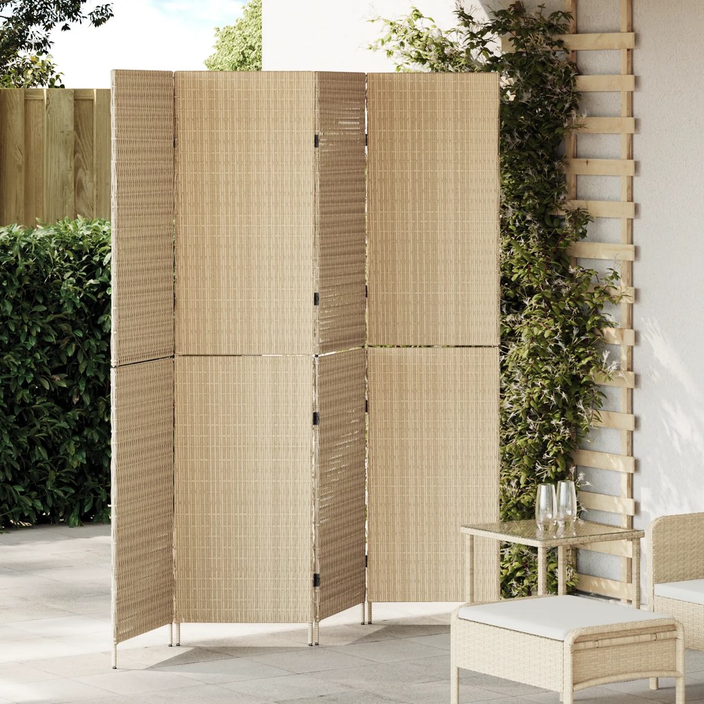 vidaXL Divisor de Ambiente 4 Painéis Dobrável Bege 196x180 cm Polyrattan
