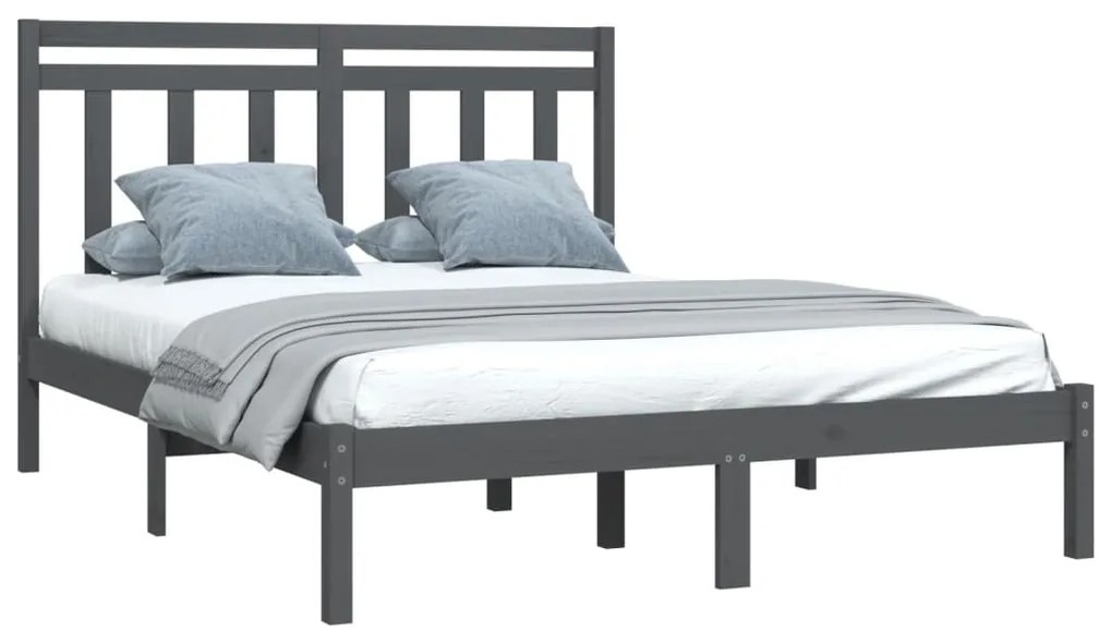 Estrutura de cama casal 135x190 cm madeira maciça cinzento