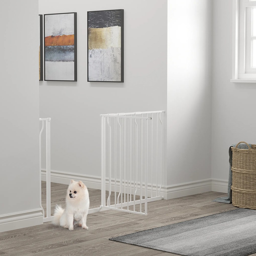 Barreira de Segurança para Cães Extensível para Escadas e Portas 75-145cm com 3 Extensões Altura 76cm Branco