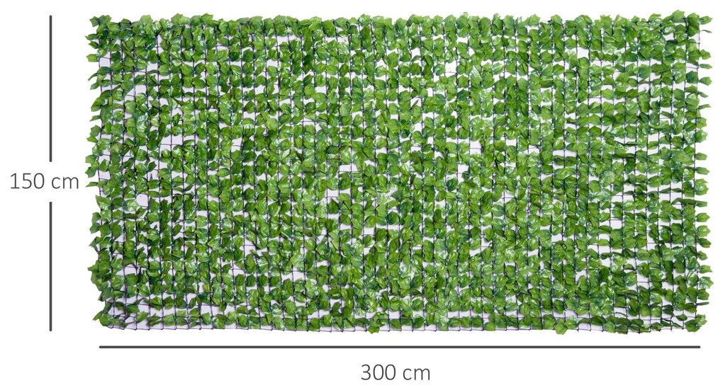 Outsunny Vedação Artificial em Rolo 3x1,5m Vedação de Privacidade para Balcão Jardim Exterior Planta Decorativa de Parede PE Verde