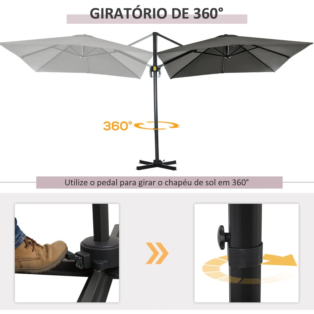 Chapéu de Sol de Jardim 245x245x245 cm Chapéu de Sol Excêntrico com Ro