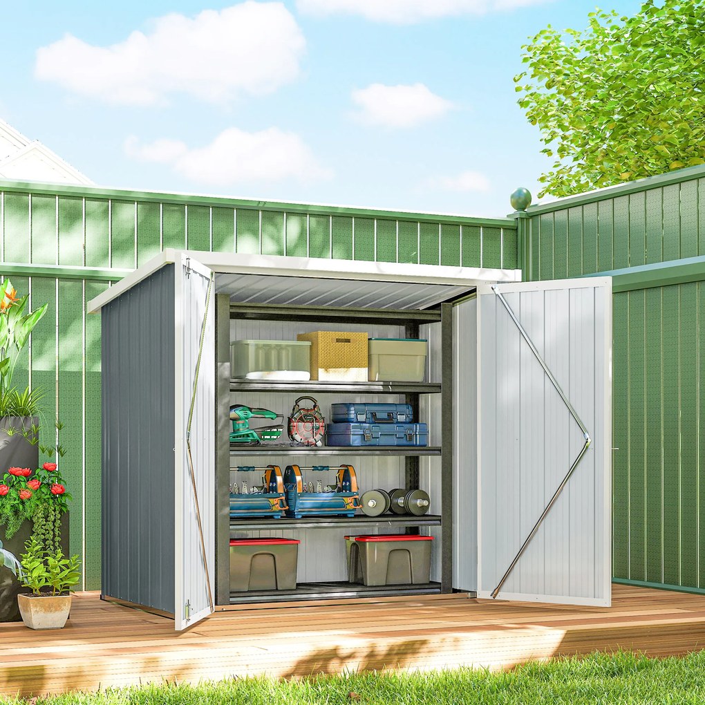 Abrigo de jardim 1,09 m² 2 portas com fechadura 147 x 86 x 134 cm chapa de aço Cinza claro e Branco