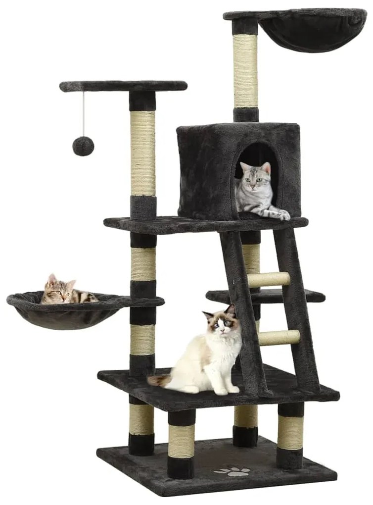 vidaXL Árvore p/ gatos c/ postes arranhadores sisal 122cm cinza-escuro