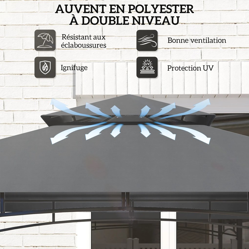 Tenda para churrasco de dois andares com cobertura para jardim e iluminação LED, 240 x 150 x 250 cm(GRELHADOR NÃO INCLUIDO), cinzento escuro