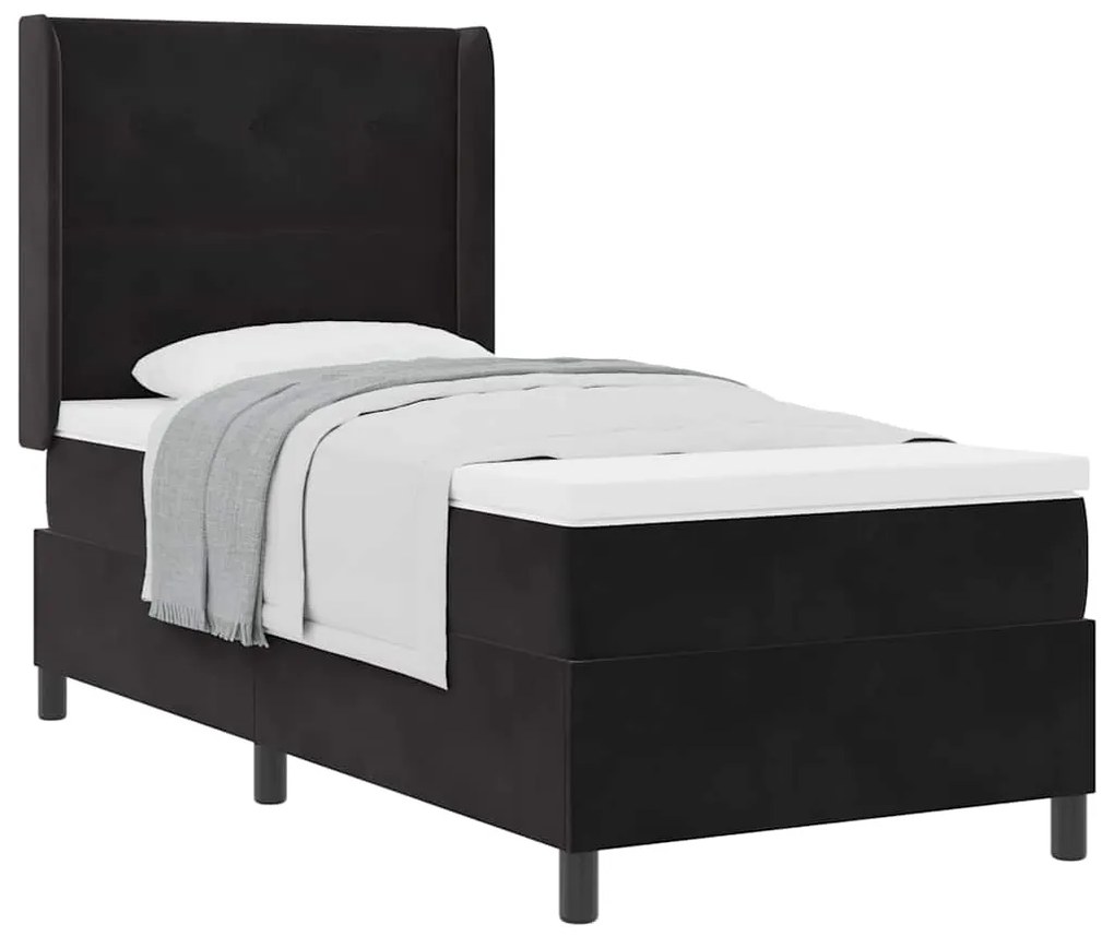 Cama Box Spring com Colchão preta 100x200 cm em Veludo
