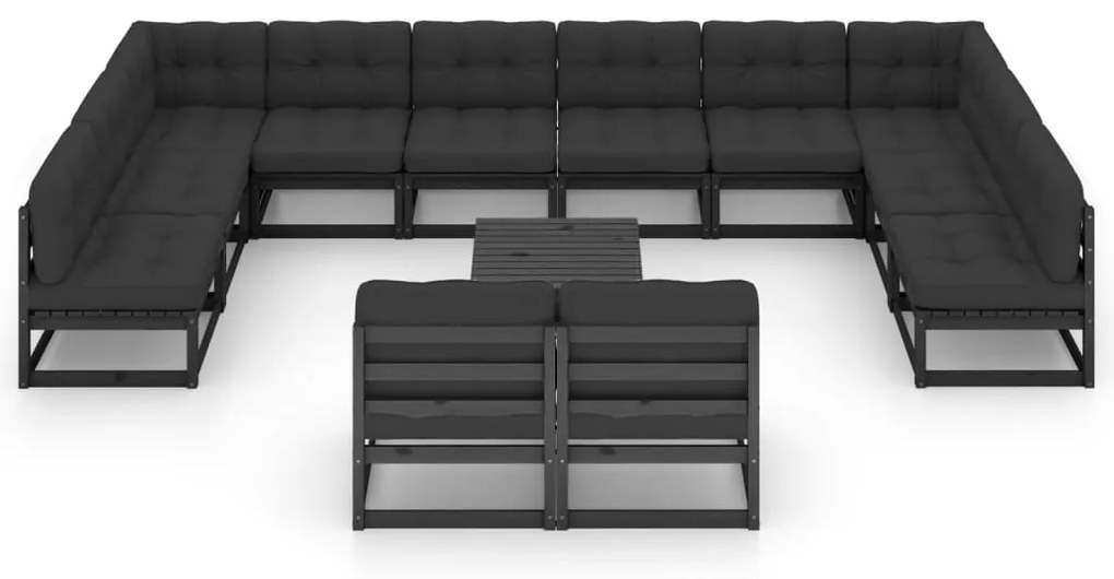 13 pcs conjunto longue jardim c/ almofadões pinho maciço preto