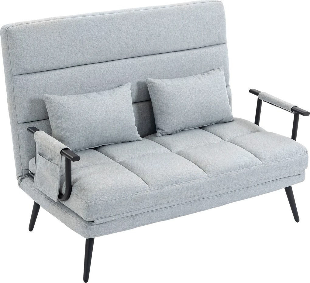 HOMCOM Sofá-cama de 2 Lugares 3 em 1 em Tecido Efeito Linho com Encosto Ajustável Click-Clack, Cinzento-claro | Aosom Portugal